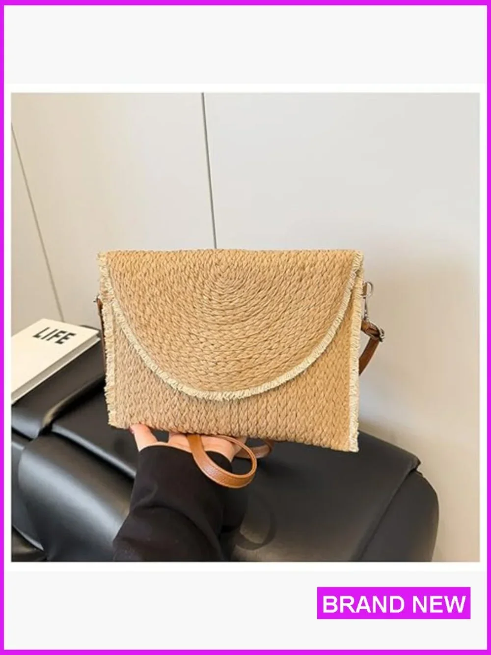 Straw Clutch Purse Summer Woven Handbag Crossbody Shoulder Bag Envelope